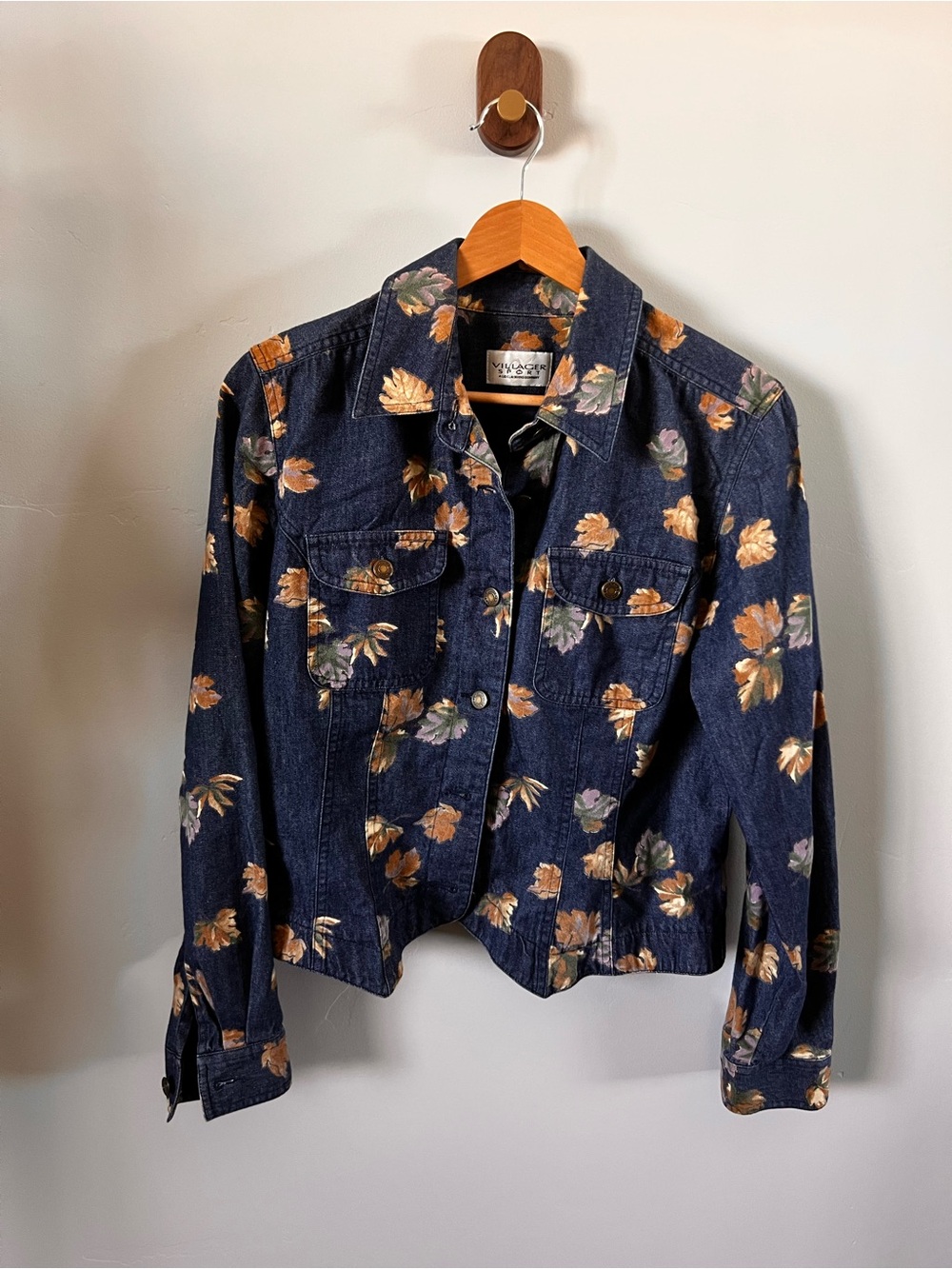Vintage Villager Sport Blue Denim Jacket with Floral Print